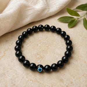 AAKAARAM Black Onyx Evil Eye Bracelet with 23 gemstone beads