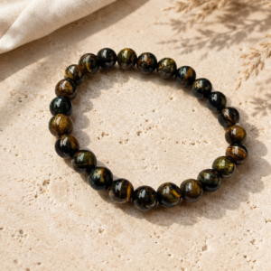 AAKAARAM Natural Tiger Eye Bracelet with 24 polished 8 mm beads